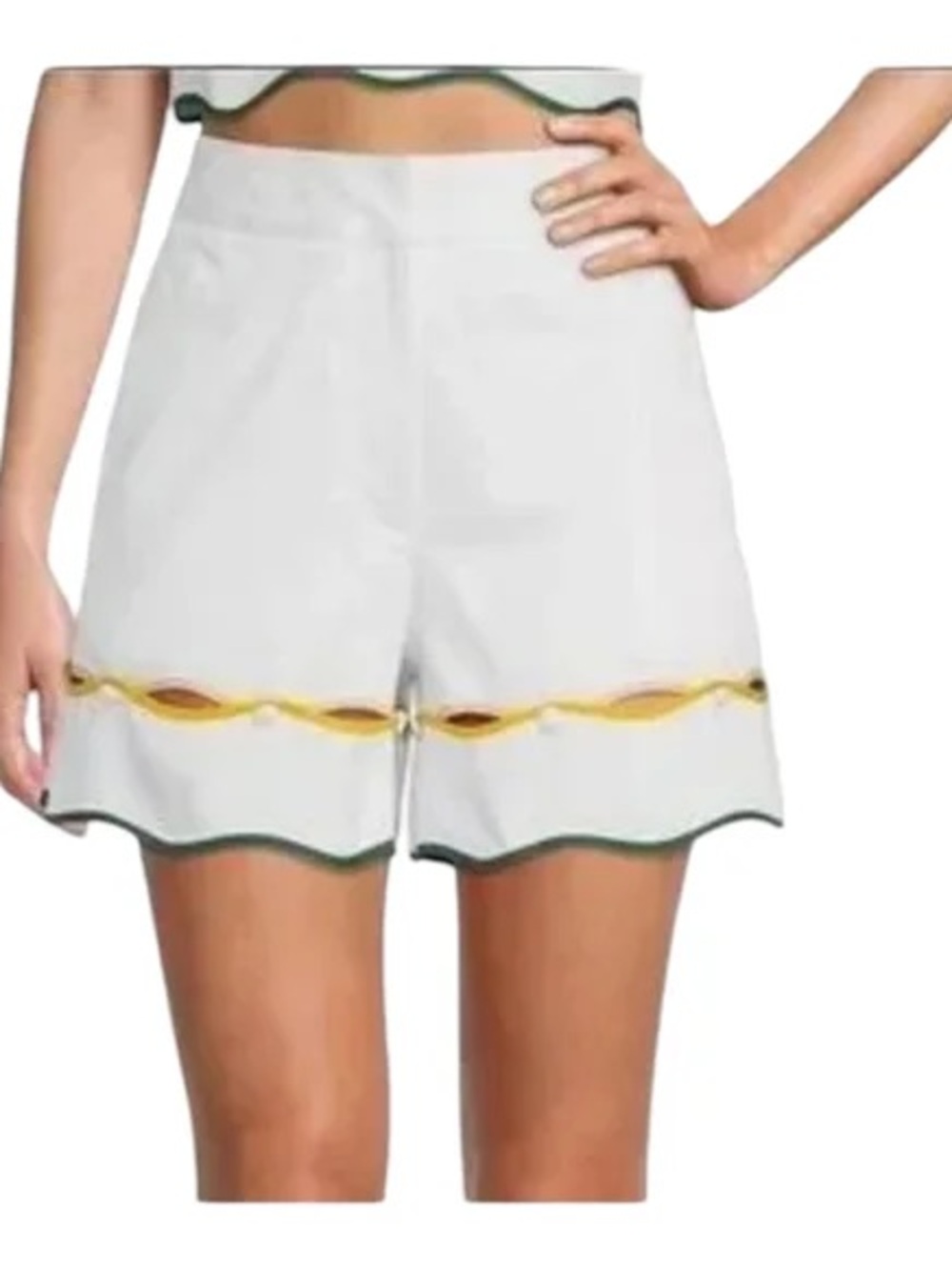 NWT Antonio Melani White Scallop Trim High-Waist Women's Shorts - Picture 3 of 11